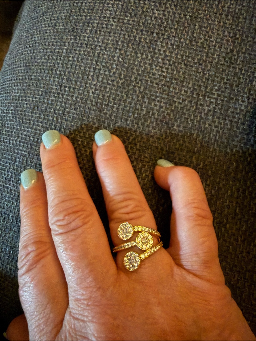 Gold Double Halo Crystal Open Ring - Elegant Women's Ring